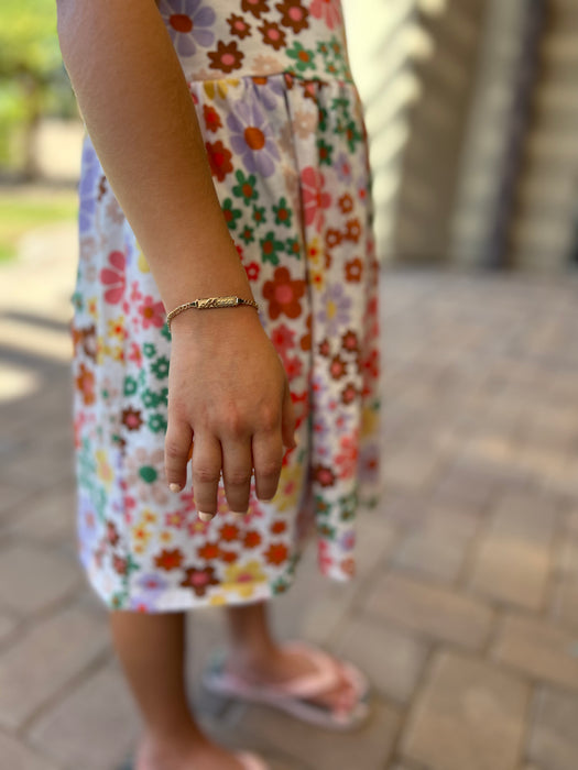 14k Kids Gold ID Bracelet with Gold Name Overlay and Figaro Bracelet - MyBabyGold