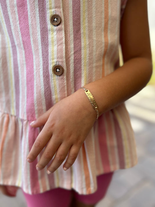 14k Kids Gold ID Bracelet with Gold Name Overlay and Valentino Links - MyBabyGold