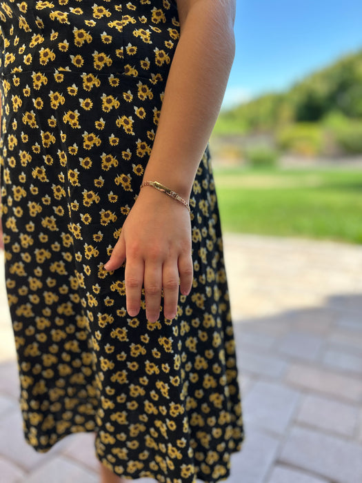 14k Kids Gold ID Bracelet with Gold Name Overlay and Butterfly - MyBabyGold