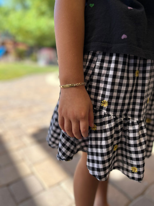 14k Kids Gold ID Bracelet with Gold Name Overlay and Figaro Chain