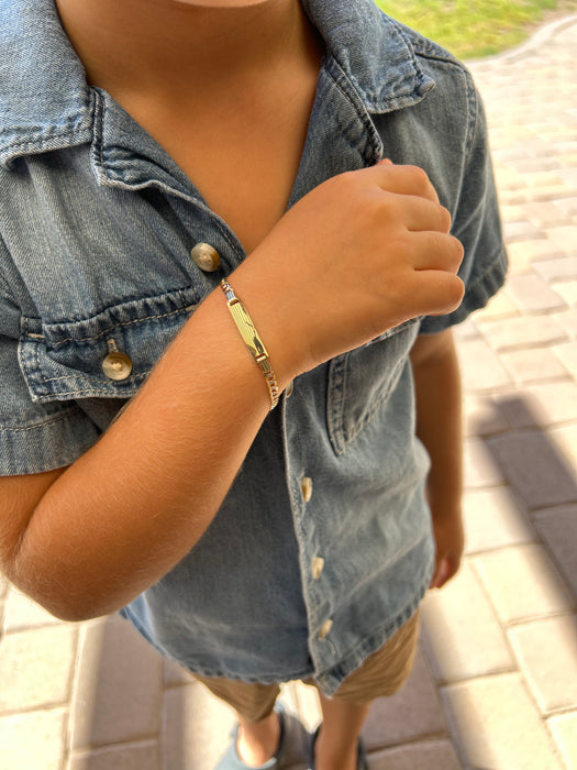 14k Kids Cuban Pavé Link Gold ID Bracelet with Gold Name Overlay