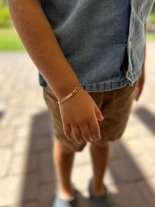 14k Kids Cuban Link Gold ID Bracelet with Gold Name Overlay