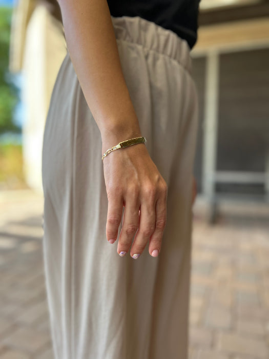 14k Yellow Gold Women's Wide Valentino Link ID Bracelet with Gold Name Overlay