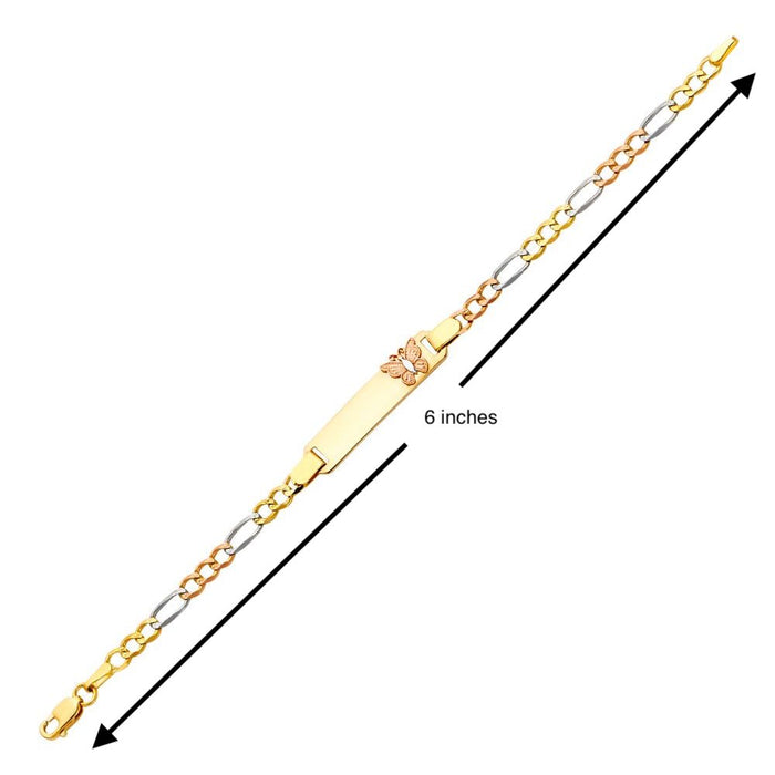 14k Kids Gold ID Bracelet with Gold Name Overlay and Butterfly - MyBabyGold