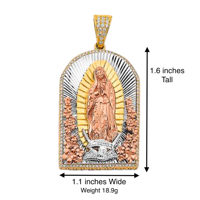 14k Large Virgin Mary Plaque Pendant with Solid Figaro Chain