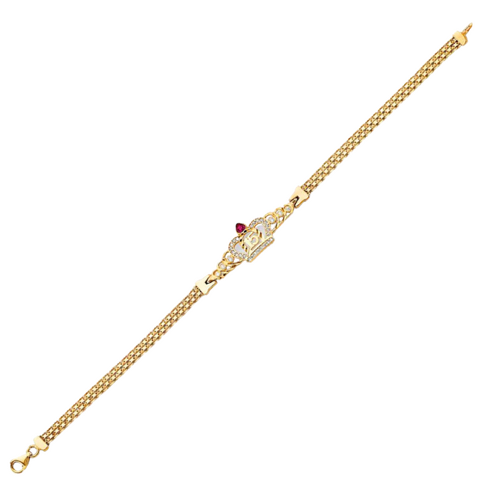 14k Gold Quinceañera Crown Gemstone Bracelet - LE-1016