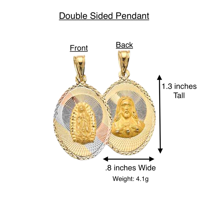 14k Virgin Mary and Christ Sacred Heart Gold Pendant with Solid Chain - LE-3149