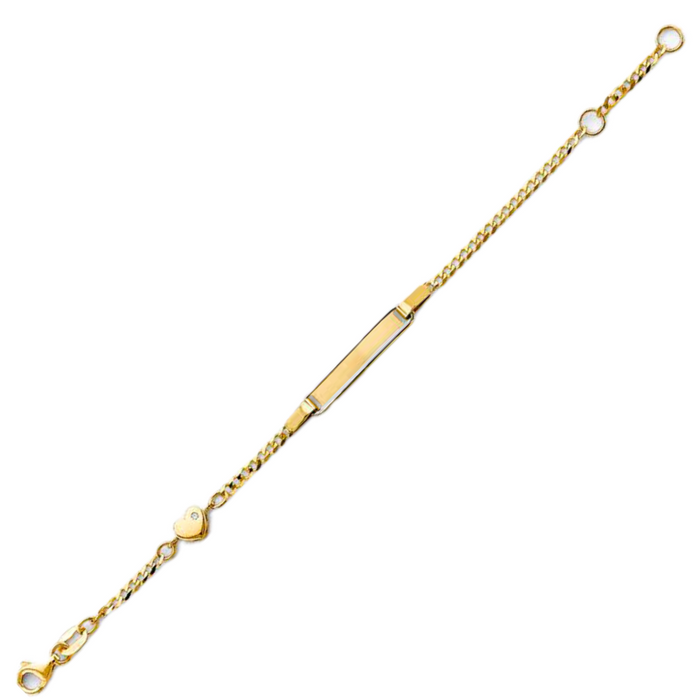 14k Cuban Link Baby ID Bracelet with Gold Name Overlay and Heart Link