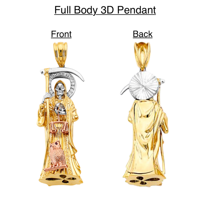 14k Santa Muerte XLarge 3D Full Body Pendant with Solid Chain - LE-3007