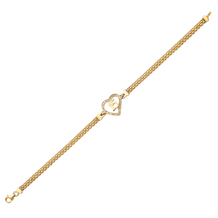 14k Gold Quinceañera Heart Gemstone Bracelet - LE-1017