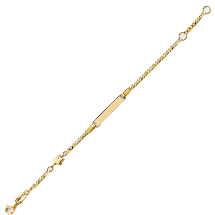 14k Cuban Link Baby ID Bracelet with Gold Name Overlay and Gemstone Star