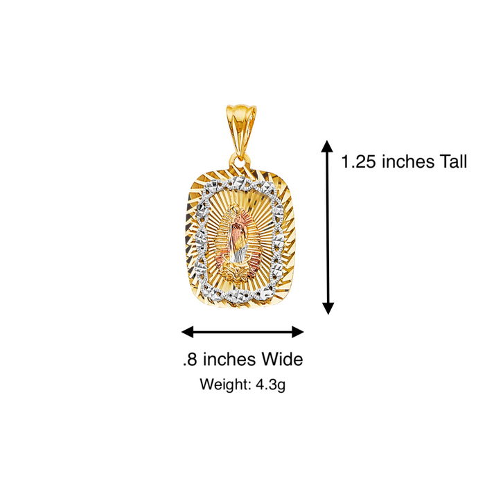 14k Virgin Mary Diamond Cut Pendant with Solid Figaro Chain - LE-3205