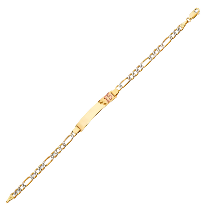 14k Gold Quinceañera Bracelet Diamond Cut Figaro Links with Gold Name Overlay - LE-866