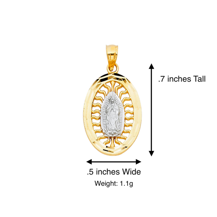 14k Virgin Mary Oval Pendant with Solid Chain - LE-PT1103